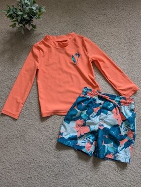 Carter's Boy's 3T Long-Sleeve Rashguard with Floral Swim Shorts